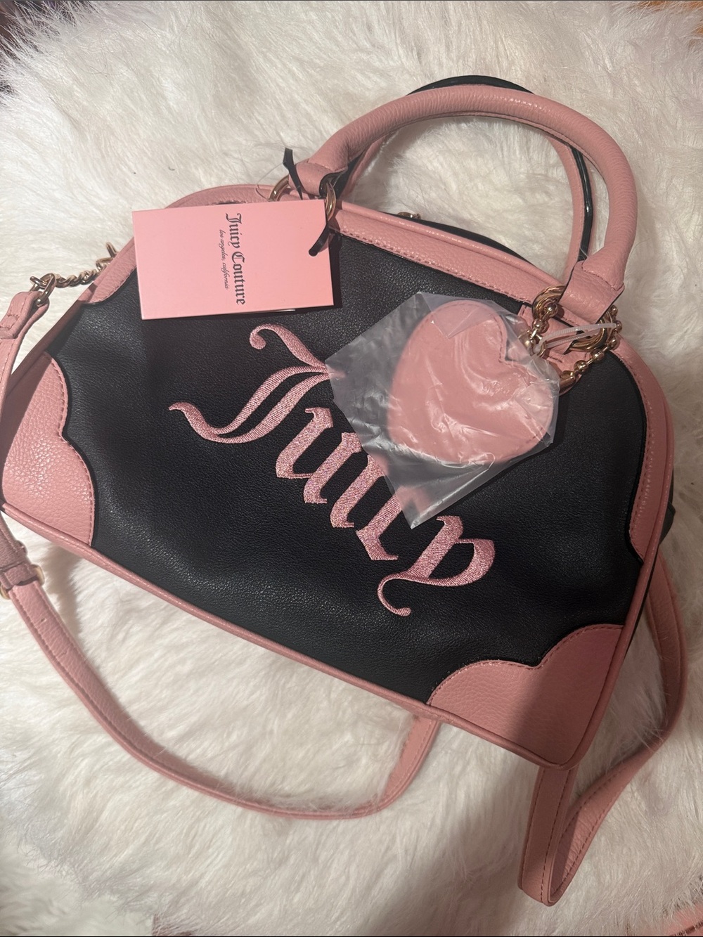 Juicy Couture Black & Pink Bowler with Heart Charm New